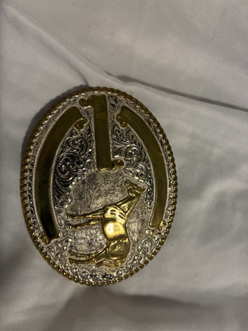 Western Filigree Crumline Cowboy/Cowgirl Silver Plated Horse Buckle